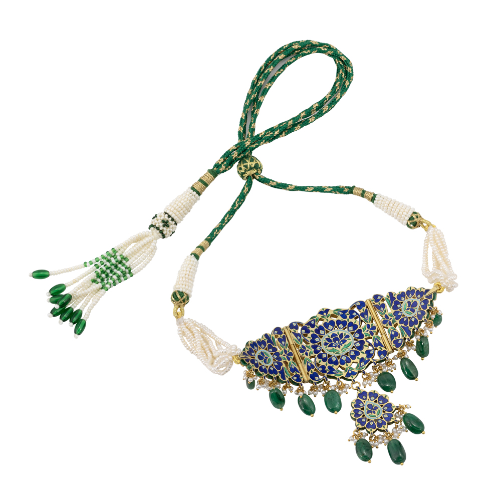 Zambian Emerald Mughal-Inspired Choker with Pearl Strands